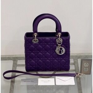 CHRISTIAN DIOR Purple Cannage‎ QuiltedLambskin Leather Medium LadyDior  Bag